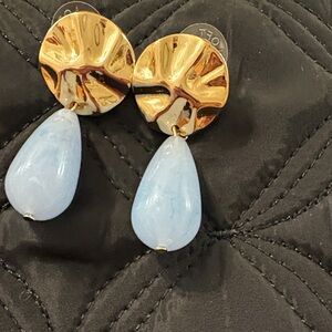LOFT Gold and Light Blue Teardrop Earrings